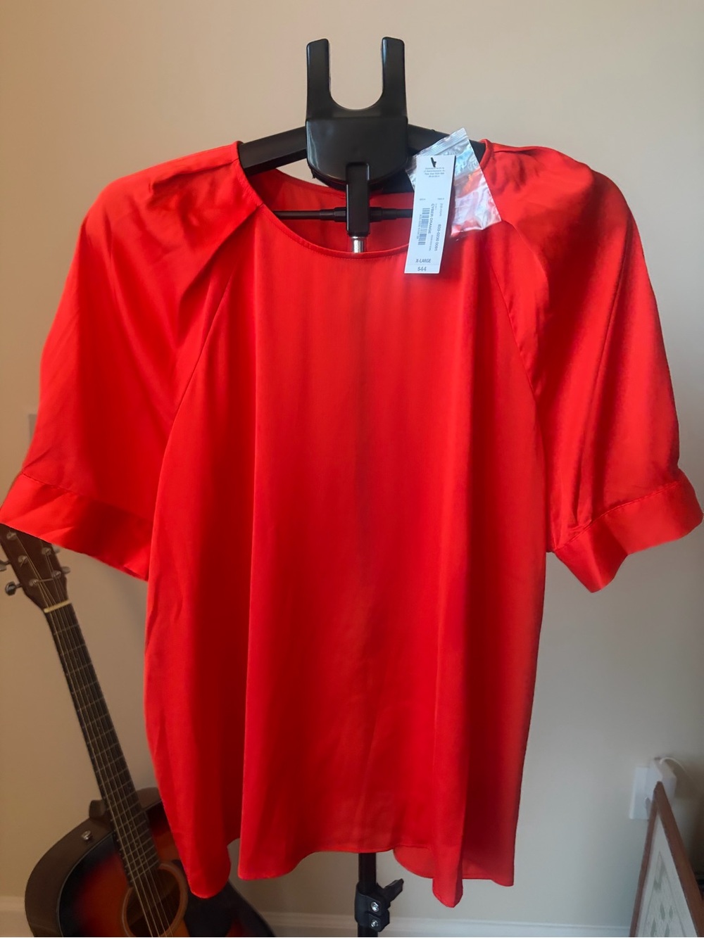 Worthington Cyber Orange Satin Cuffed Sleeve Top Size XL NWT
